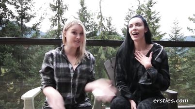 Lesbian Couple Enjoy Far Away Sex - Blonde And Brunette Flirting Outdoors
