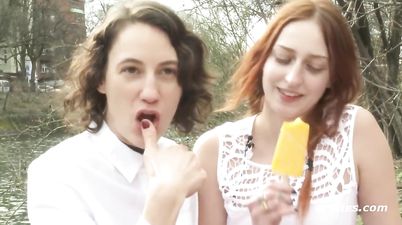 American Babes Explore Each Other's Sexy Bodies Outdoors - Redhead Eats Icecream And Her Lesbian Girlfriend