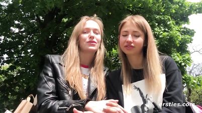Sexy Couple Take Turns Heating Each Other Up - Blonde Lesbians Hd Interview Outdoors