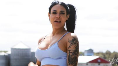 Interracial Outdoor Sex with Busty brunette Shemale - Dribble My Titties - Kenzo Alvarez