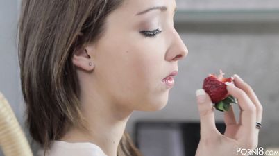 Busty Buffy Caresses Herself With A Strawberry