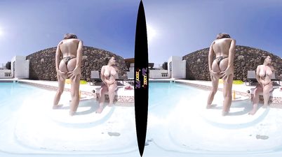 Wet Jo & Tia - Afternoon Sun Outdoors In Pool - Virtual Reality POV