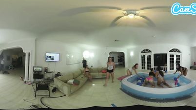 Teen Latina Lesbians Oil Wrestling With Their Big Booty Step-sisters In VR - Big Tits